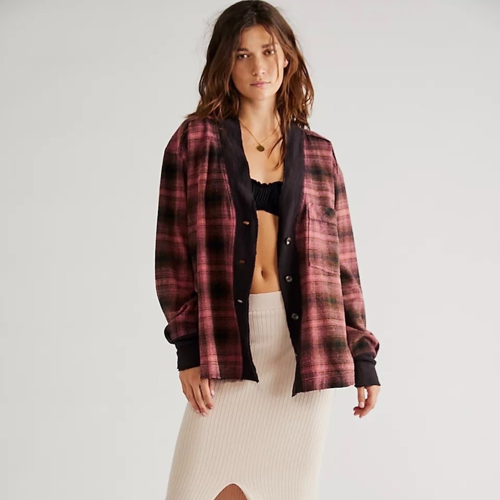 Free People Cardi Plaid Shirt